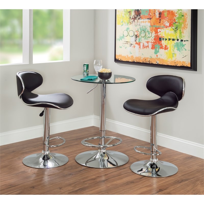 Pemberly Row Three Piece Metal Adjustable Pub Set in Chrome and Black