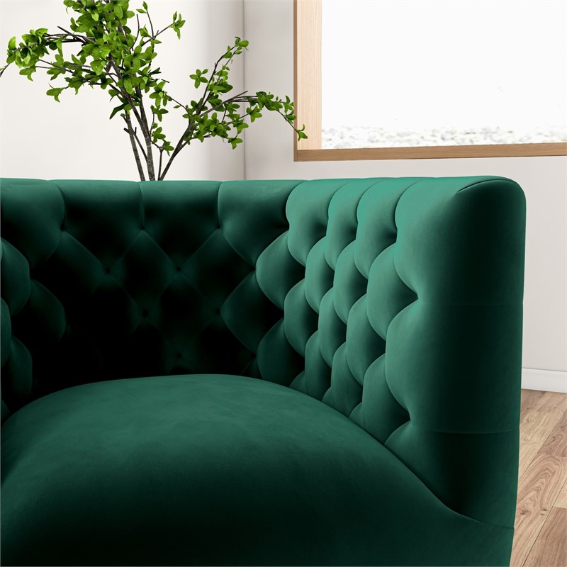 Pemberly Row Mid-Century Tufted Back Velvet Swivel Chair in Green