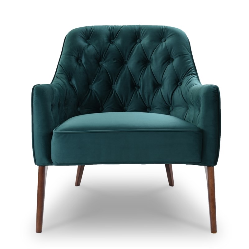Pemberly Row Mid-Century Tight Back Velvet Upholstered Armchair in Green