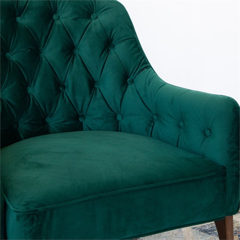 Pemberly Row Mid-Century Tight Back Velvet Upholstered Armchair in Green