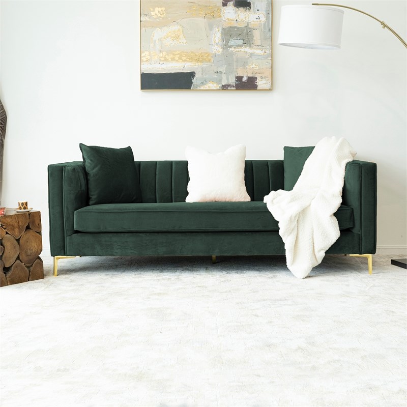 Pemberly Row Mid-Century Modern Velvet Sofa in Green
