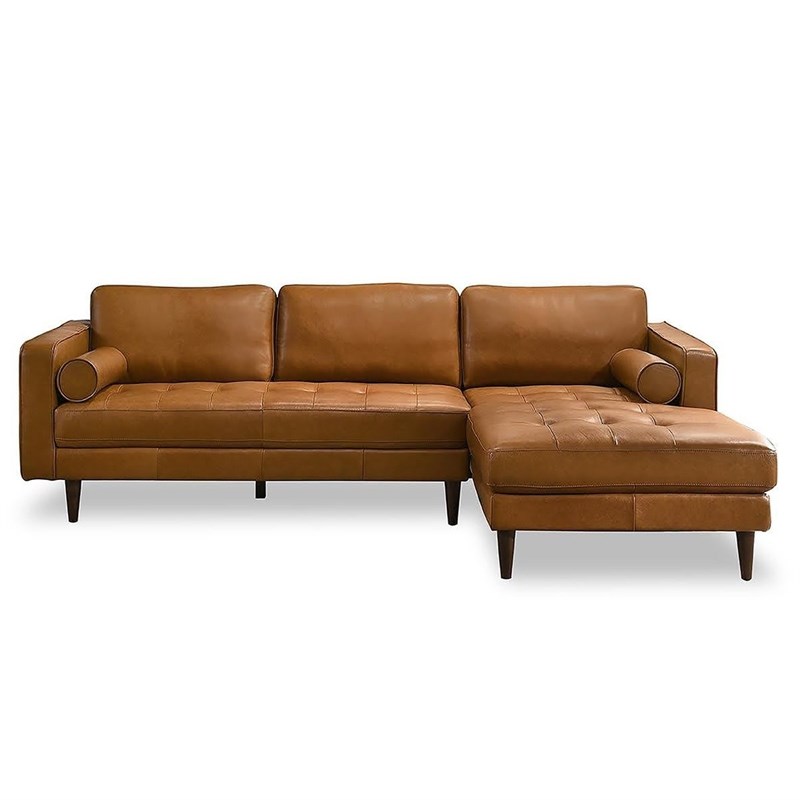 Pemberly Row Mid-Century L-Shaped Leather Right-Facing Sectional in Tan