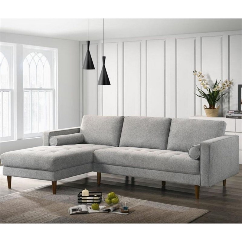 Pemberly Row Mid-Century L-Shaped Fabric Left-Facing Sectional in Light Gray