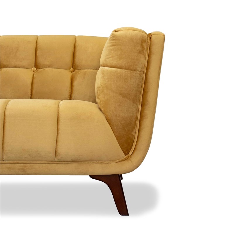 Pemberly Row Mid-Century Tufted Back Velvet Sofa in Gold