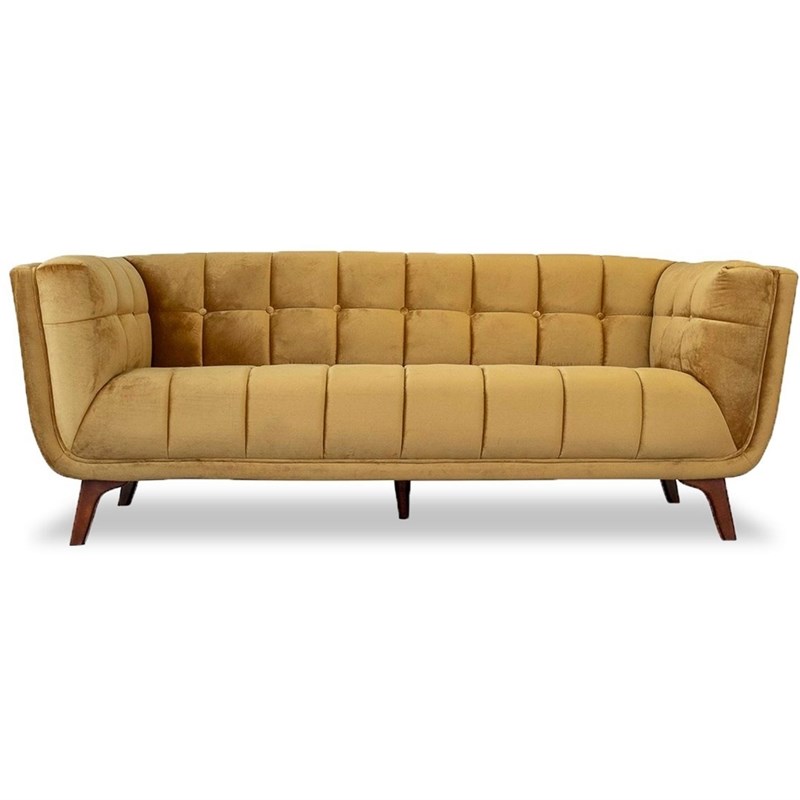 Pemberly Row Mid-Century Tufted Back Velvet Sofa in Gold