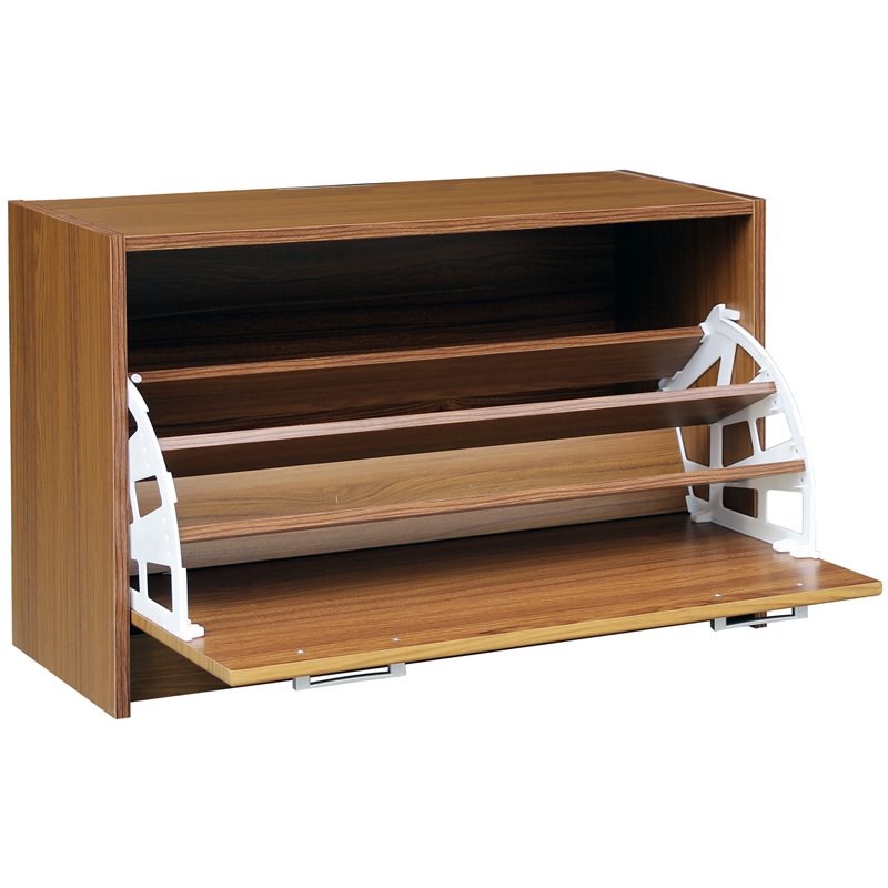 Pemberly Row Single Wooden Shoe Cabinet in Light Walnut