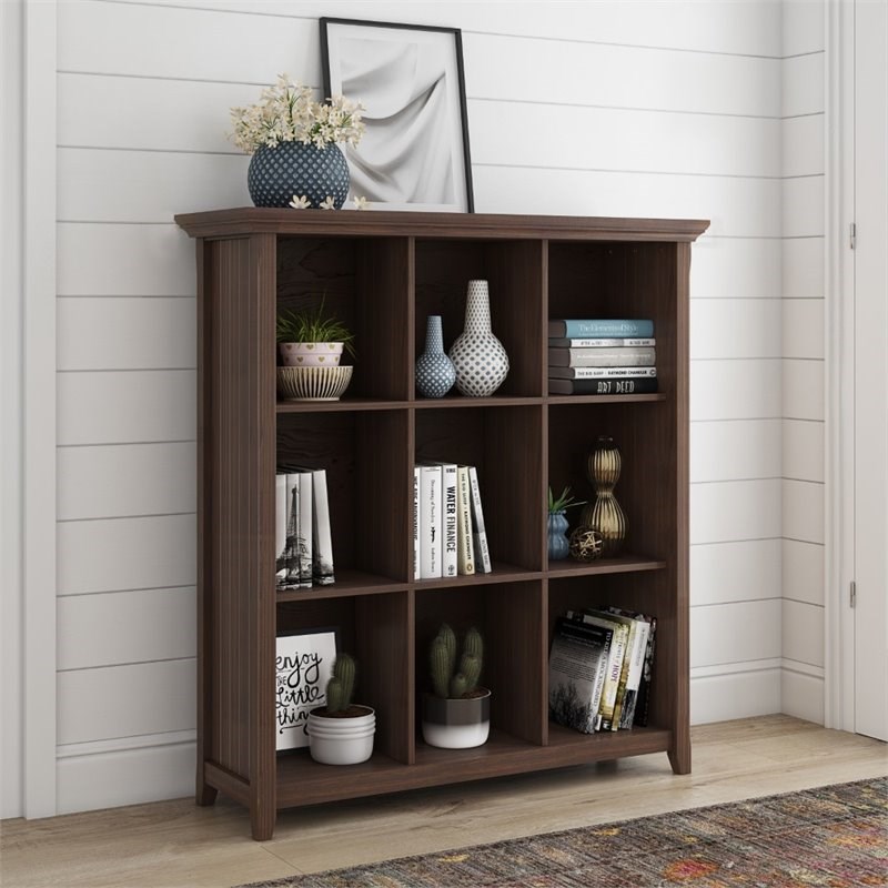 Pemberly Row Farmhouse Wood 9 Cube Bookcase and Unit in Warm Walnut Brown