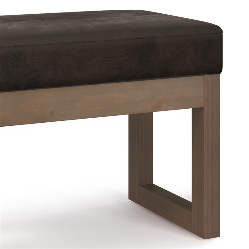 Pemberly Row Modern 26" Faux Leather Entryway Bench in Dark Brown