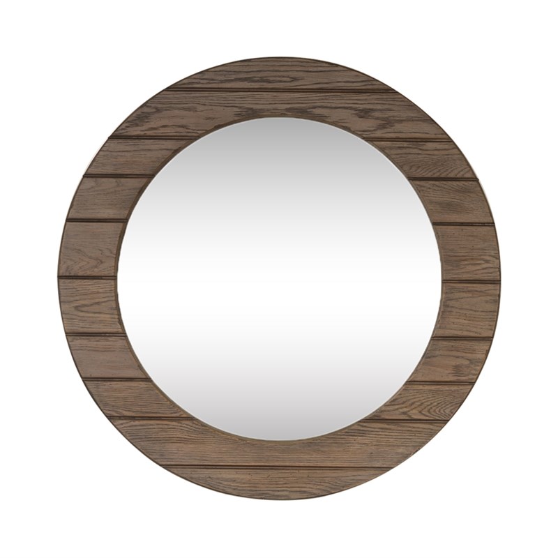 Pemberly Row Contemporary Wood Round Mirror in Brown
