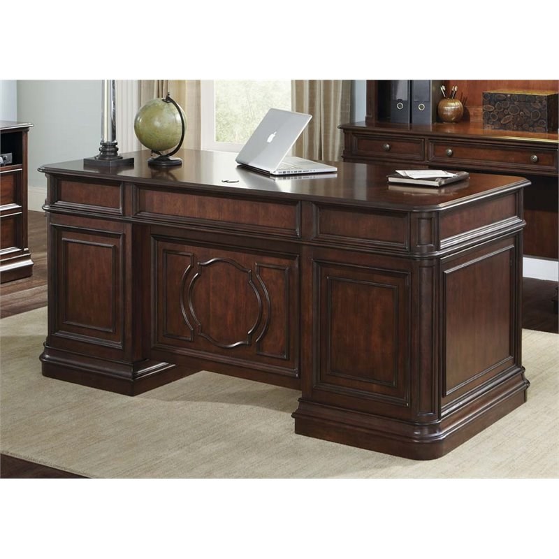 Pemberly Row Contemporary Metal Executive Desk in Mahogany Homesquare