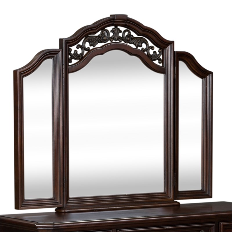 Pemberly Row Traditional Wood Vanity Mirror in Dark Brown