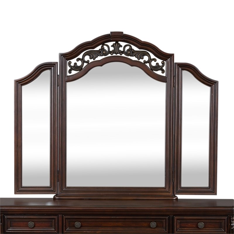 Pemberly Row Traditional Wood Vanity Mirror in Dark Brown