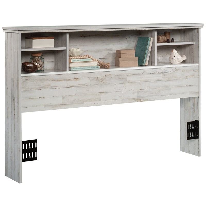 Pemberly Row Rustic Wooden Full-Queen Bookcase Headboard in White Plank