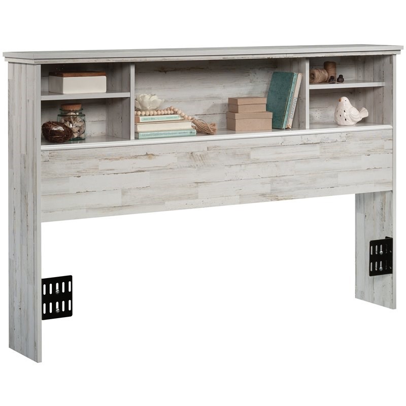 Pemberly Row Rustic Wooden Full-Queen Bookcase Headboard in White Plank