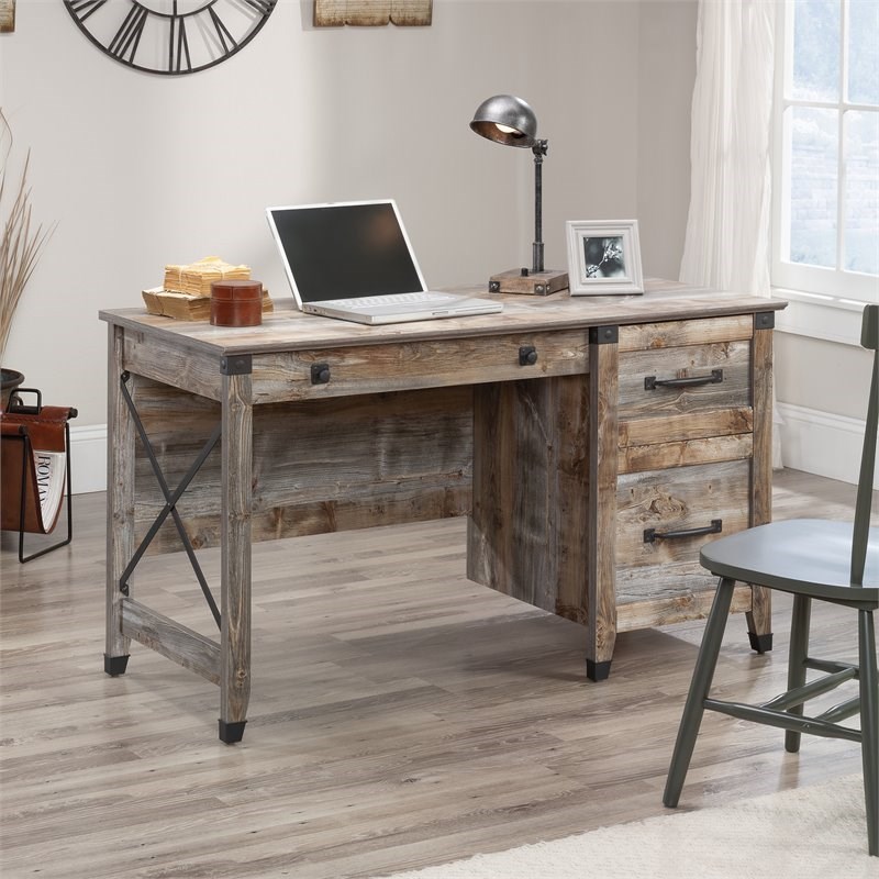 Pemberly Row Engineered Wood Desk in Rustic Cedar Brown