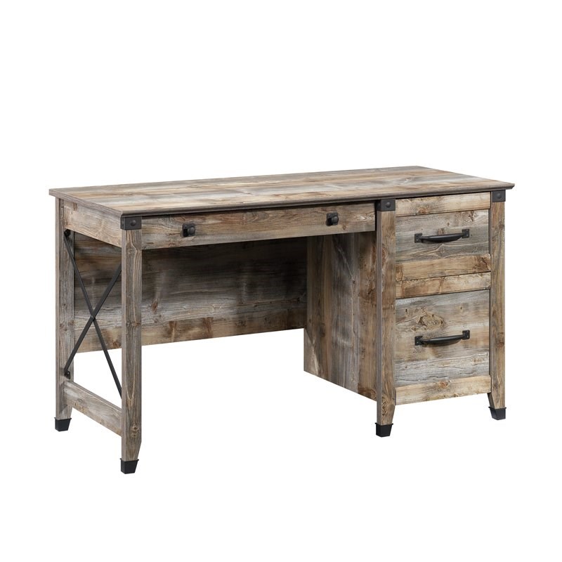 Pemberly Row Engineered Wood Desk in Rustic Cedar Brown