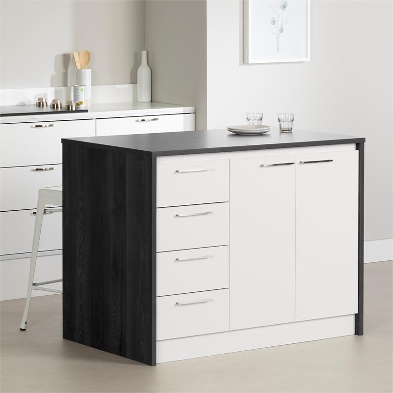 Pemberly Row Contemporary Wood Kitchen Island Gray Oak and White