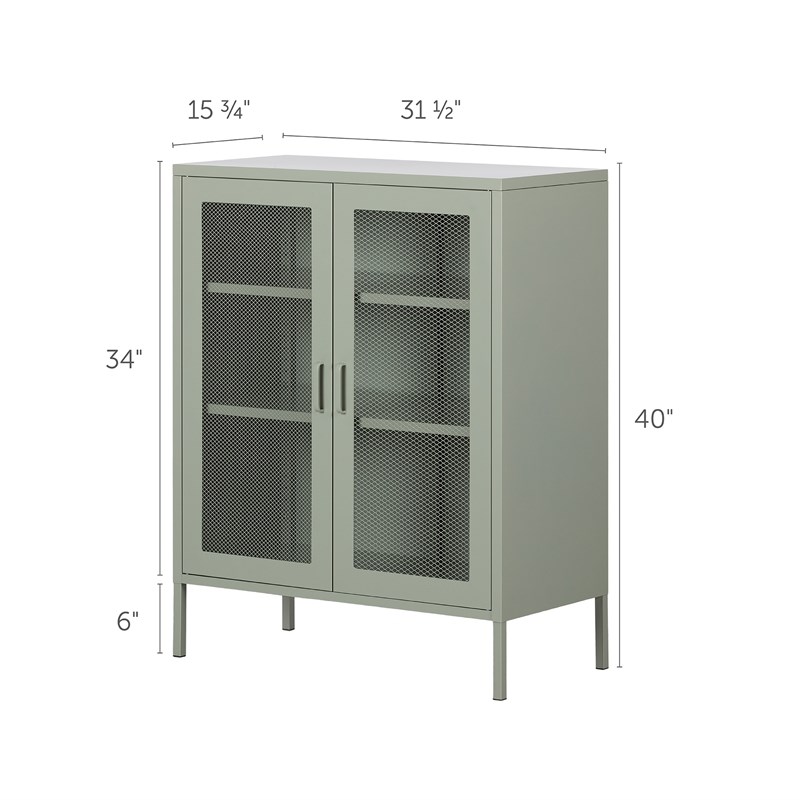 Pemberly Row Modern Mesh 2-Door Accent Cabinet in Sage Green