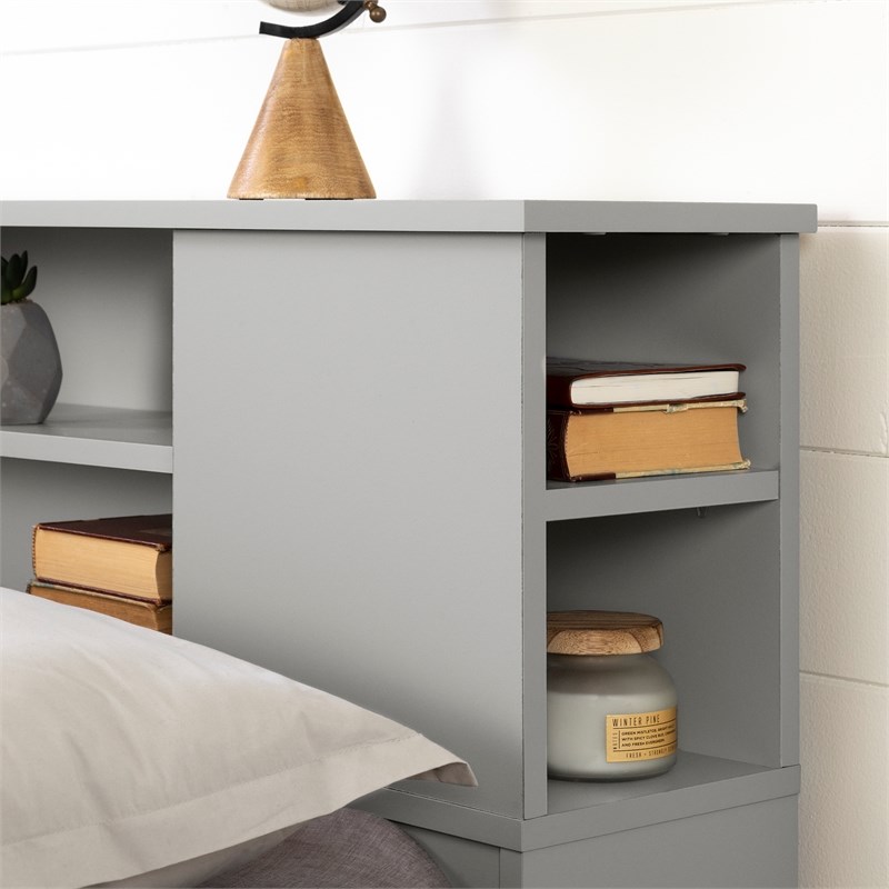 Pemberly Row Mid-Century Full-Queen Wood Bookcase Headboard in Gray