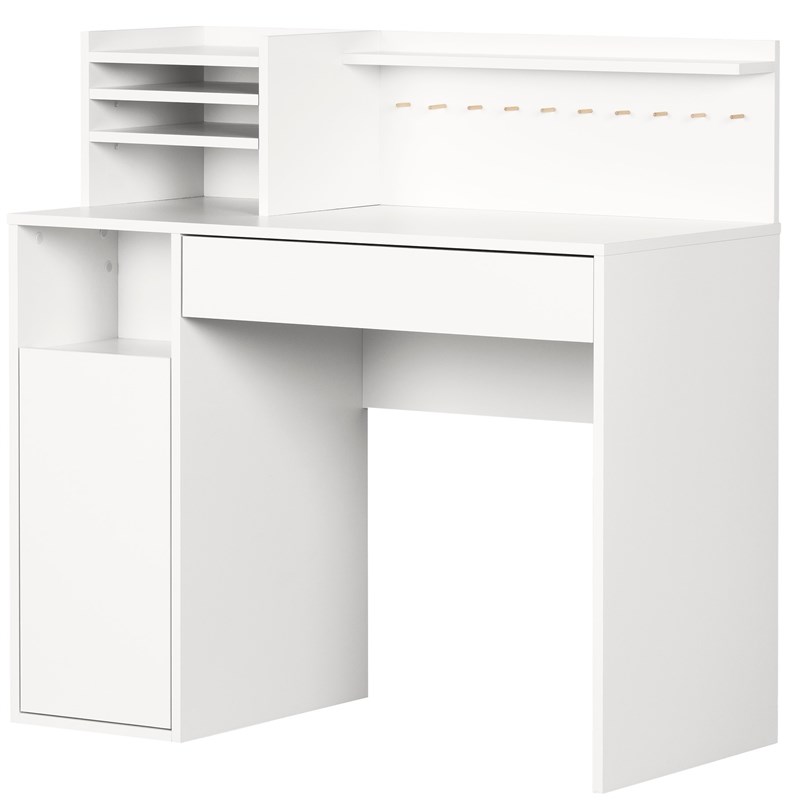 Pemberly Row Contemporary Craft Table with Hutch in Pure White