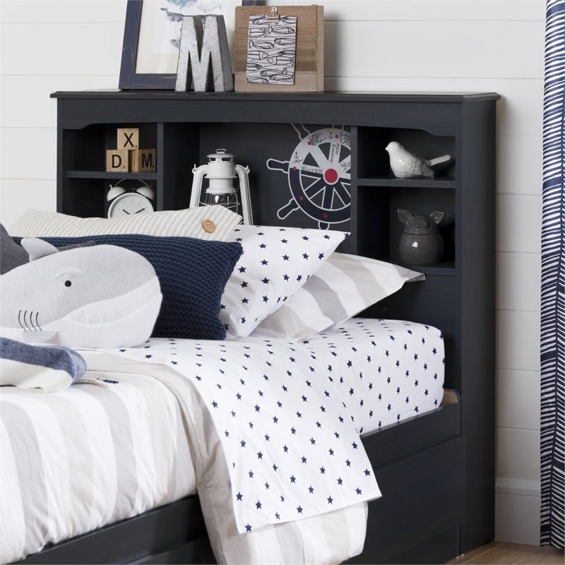 Pemberly Row Transitional Wood Twin Bookcase Headboard in Blueberry