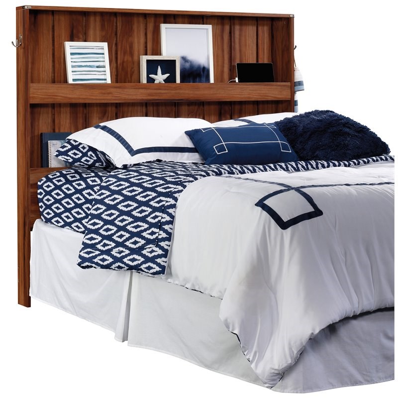 Pemberly Row Modern Queen Wood Headboard with 2Shelves in Blaze Acacia