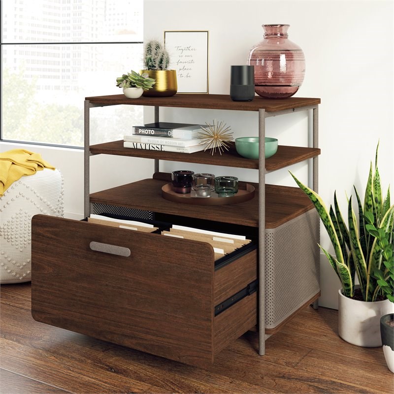 Pemberly Row Contemporary 1 Drawer Lateral File in Umber Wood