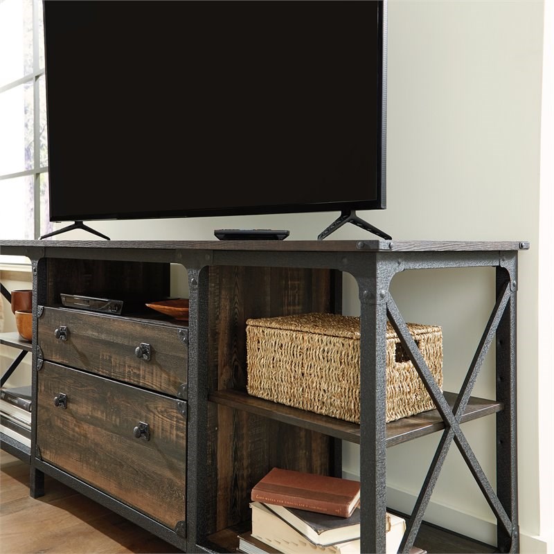 Pemberly Row Engineered Wood and Metal Large Storage Credenza in Carbon Oak