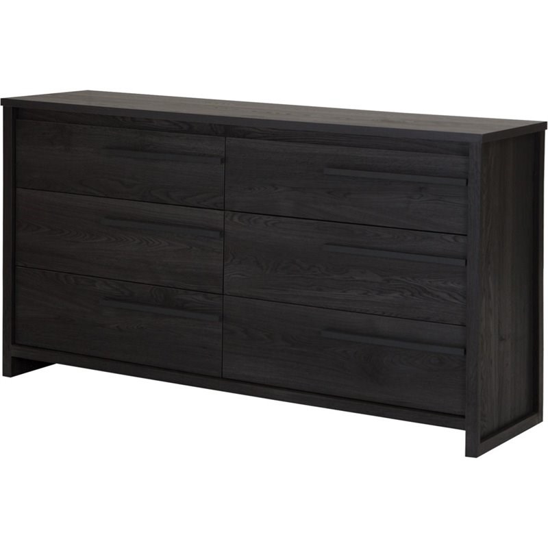 Pemberly Row Contmeporary 6-Drawer Double Dresser in Gray Oak