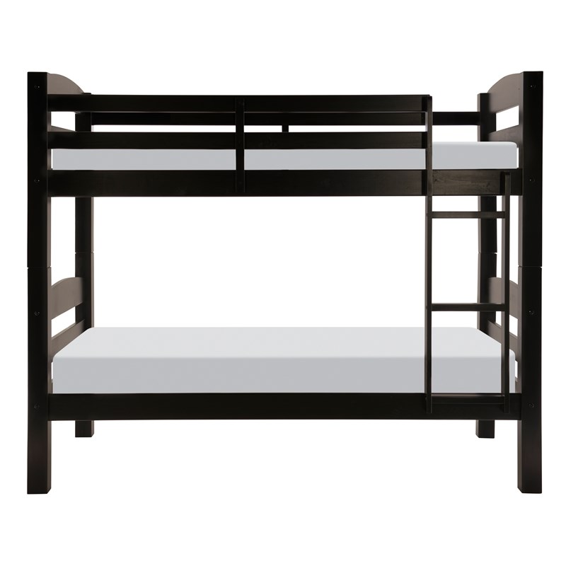 Pemberly Row Transitional Twin over Twin Wood Bunk Bed in Black