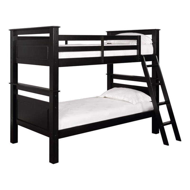 Pemberly Row Transitional Twin over Twin Wood Bunk Bed in Black