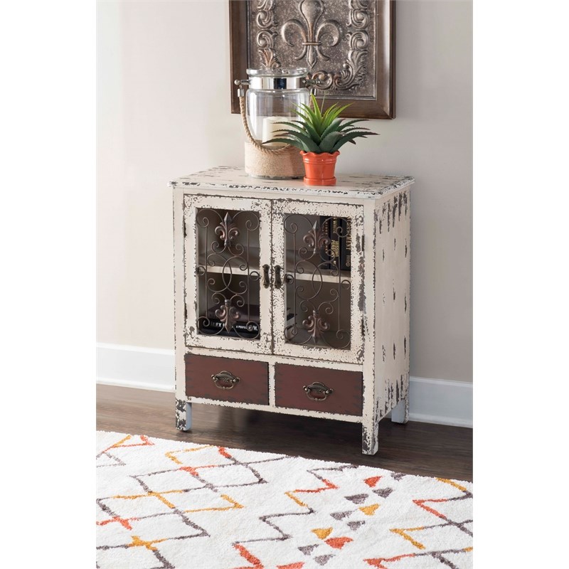 Pemberly Row Transitional Antiqued Two Door Two Drawer Console in White
