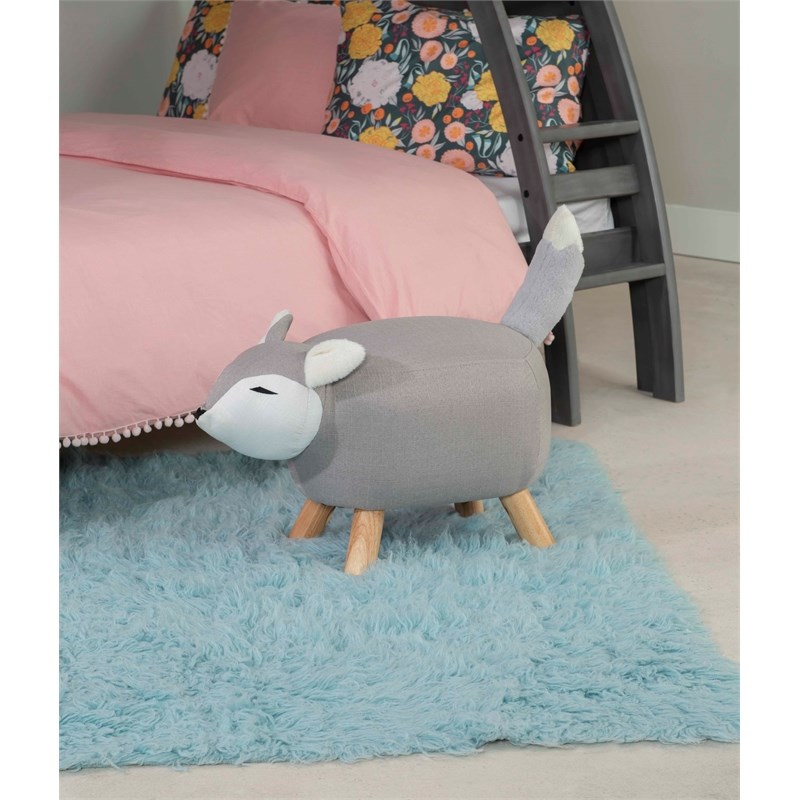 Pemberly Row Transitional Wood Upholstered Fox Stool in Gray