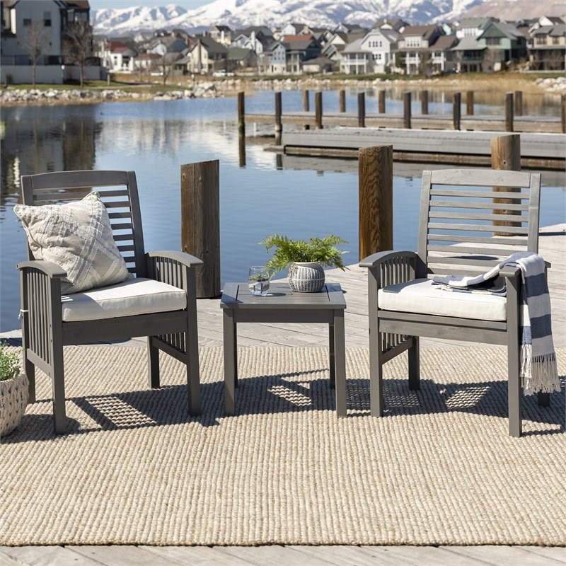 Pemberly Row 3-Piece Classic Outdoor Patio Chat Set in Gray Wash