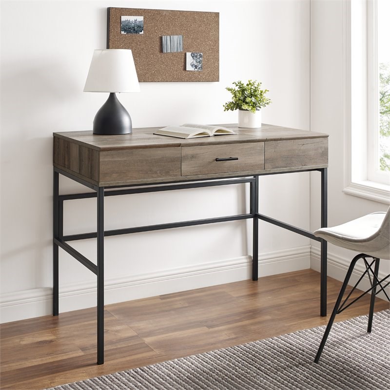 Pemberly Row Lift-Top Computer Desk with Tablet Holder in Gray Wash