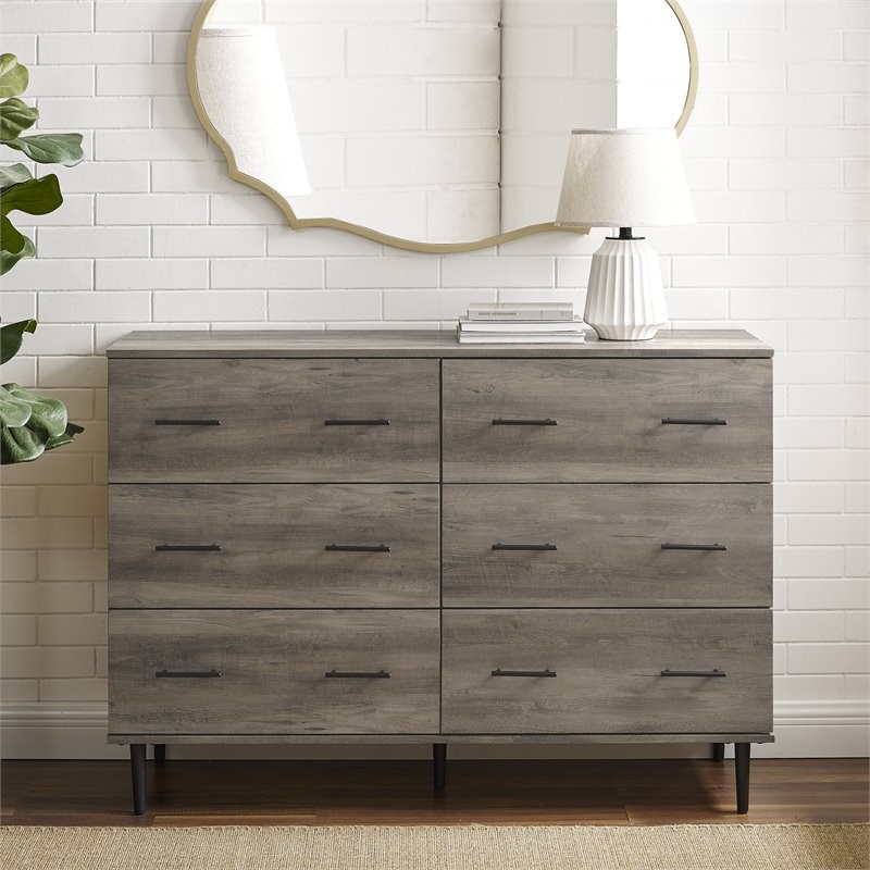 Pemberly Row Modern Wood 6-Drawer Dresser in Gray Wash