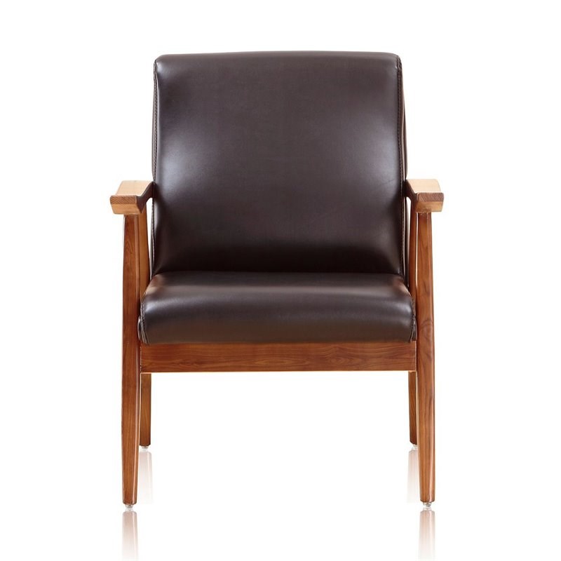 Pemberly Row Mid-Century Modern Faux Leather Accent Chair in Black & Amber