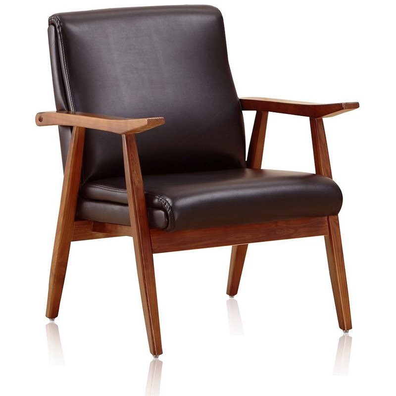 Pemberly Row Mid-Century Modern Faux Leather Accent Chair in Black & Amber