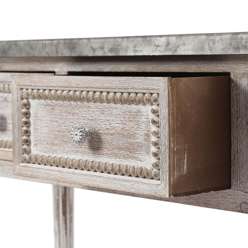 Pemberly Row Farmhouse Wood and Metal Console Table in Distressed White