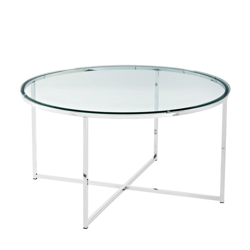 Pemberly Row 2-Piece Round Coffee Table Set of Glass in Chrome