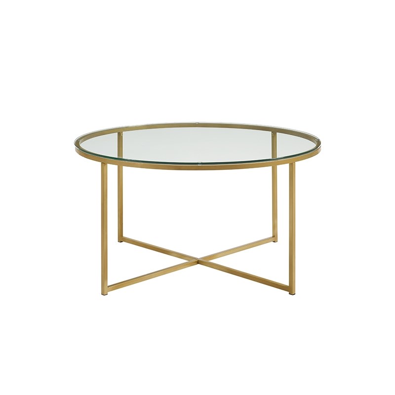 Pemberly Row 2-Piece Round Coffee Table Set of Glass in Gold