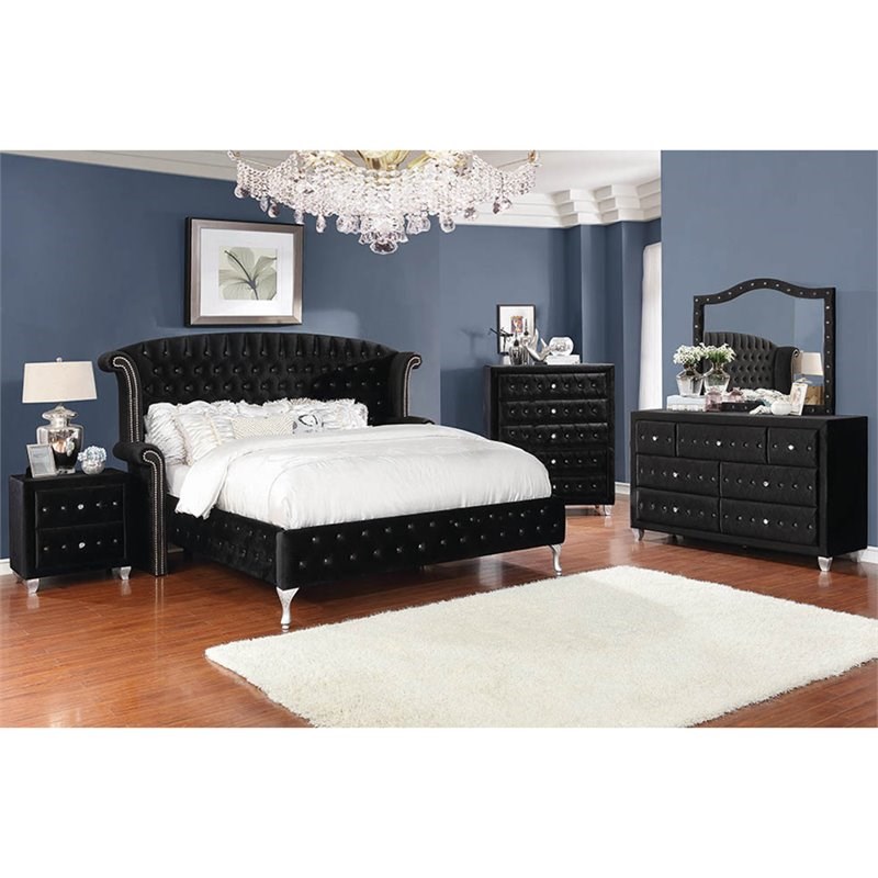 Pemberly Row 4 Piece King Wingback Bedroom Set in Black Finish