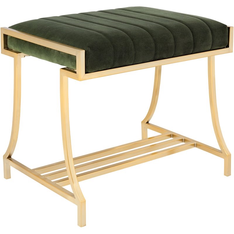Pemberly Row Traditional Upholstered Vanity Stool in Dark Moss