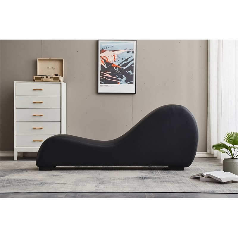 Pemberly Row Faux Leather Yoga Relaxing Chaise in Black Finish