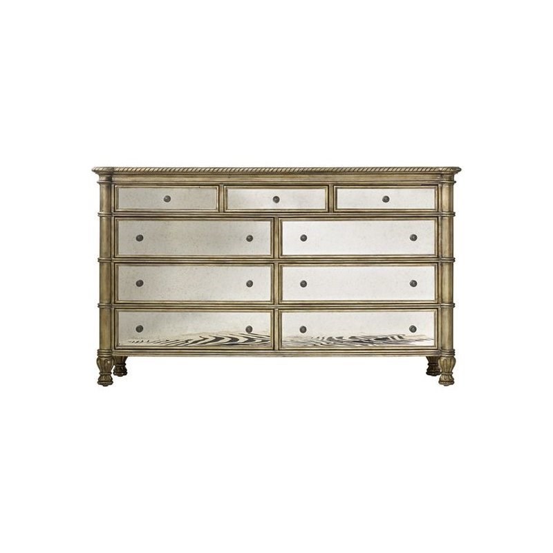 Beaumont Lane 9Drawer Mirrored Dresser in Champagne Homesquare