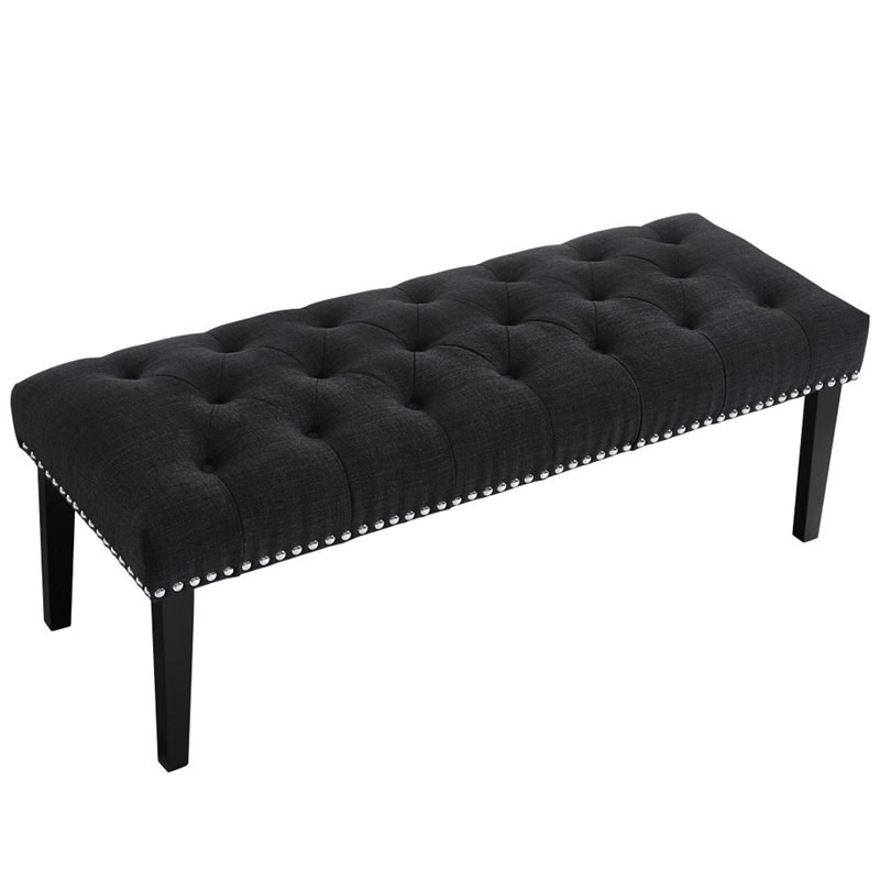 Beaumont Lane Tufted Upholstered Bench in Charcoal Black