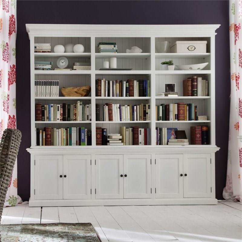beaumont lane triple bookcase with 6 doors storage in pure white bl