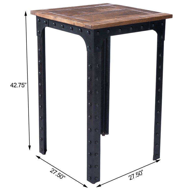 Beaumont Lane Rustic Lodge Wood and Metal Iron Pub Table in Beige