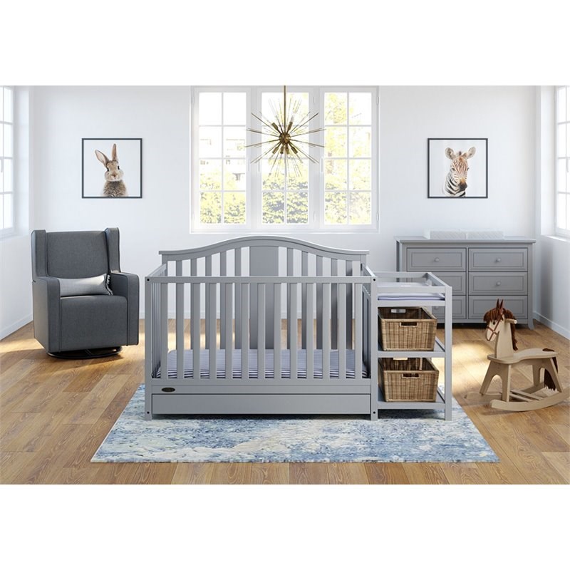 Graco Solano 3 Piece Convertible Crib and Changer Set in Pebble Gray Homesquare