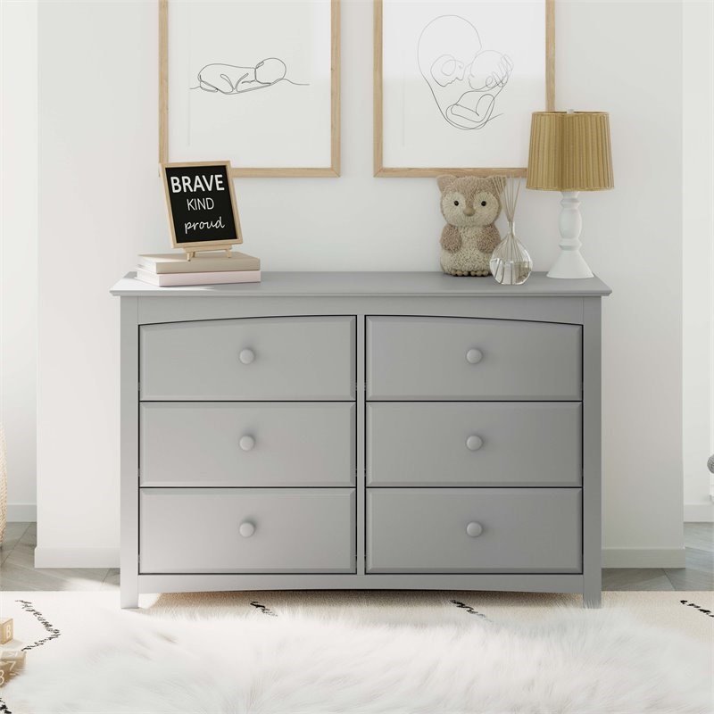 Stork Craft USA Kenton 6-Drawer Wood Double Dresser in Pebble Gray